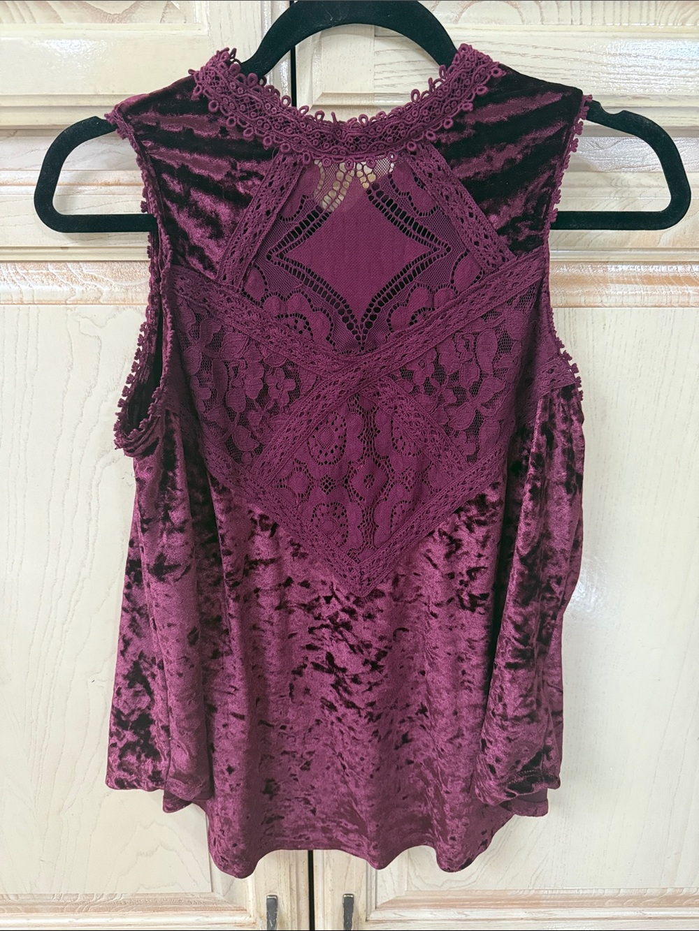 Altar'd State Burgundy Velvet Lace-Trim Tank